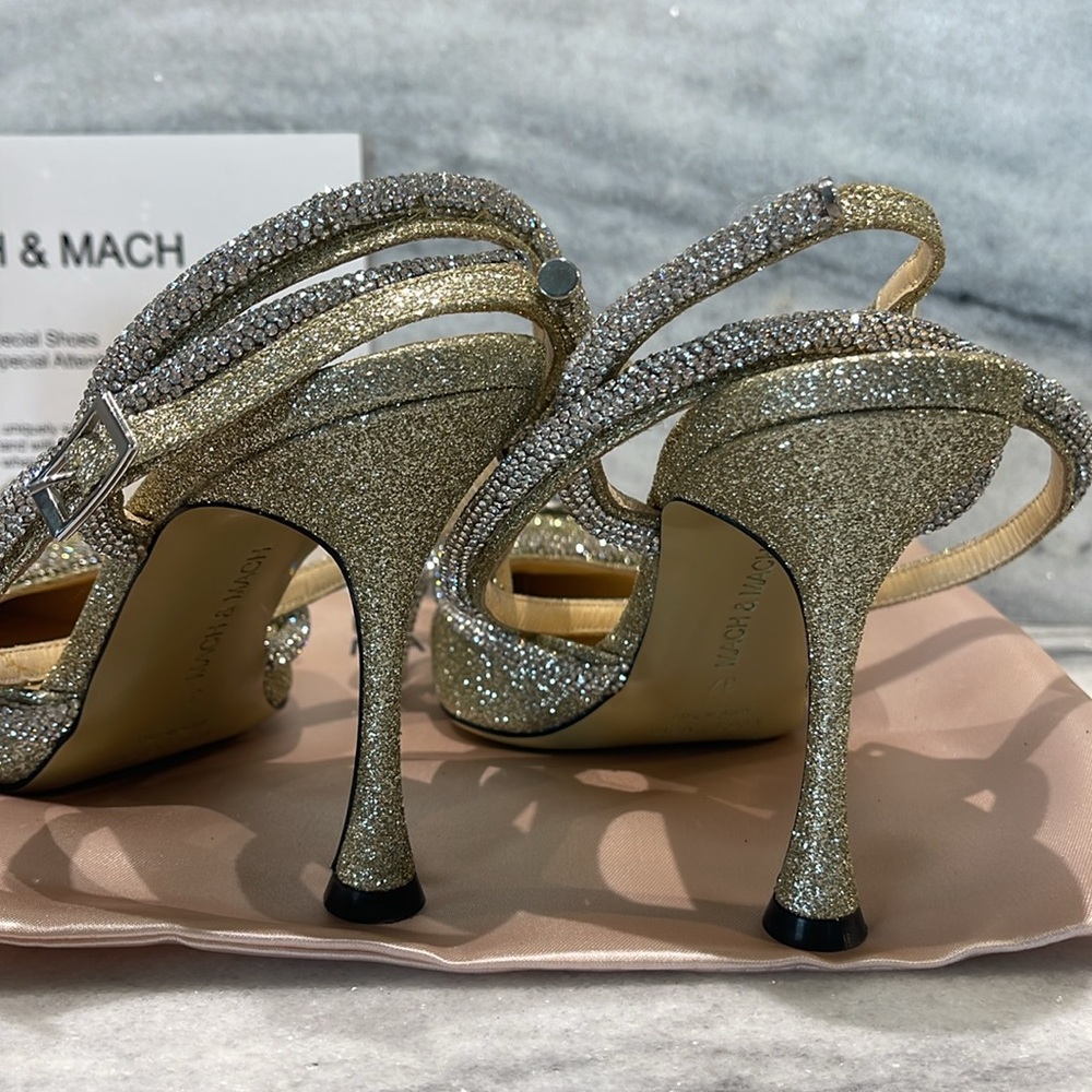Mach and Mach Double Bow Gold Glitter High Heels with Silver Bow size 37 - Picture 7 of 8
